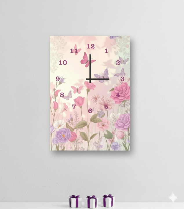 floral garden wooden wall clock 12x16 inch butterflies roses digital print Trend-ify