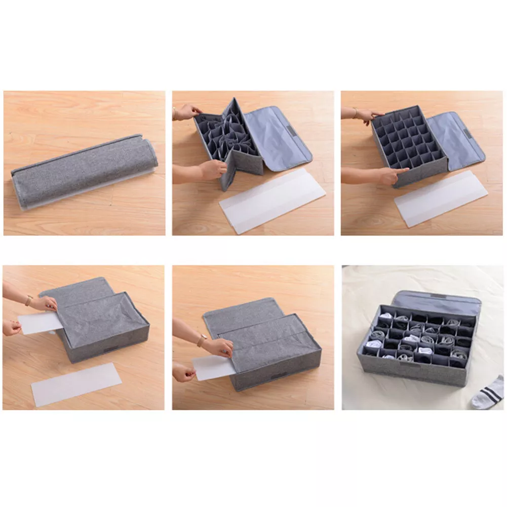 24-cell grey socks and underwear drawer organizer collapsible closet divider