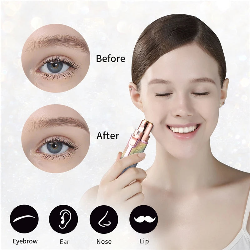2-in-1 electric eyebrow trimmer and painless facial hair remover for women with LED light