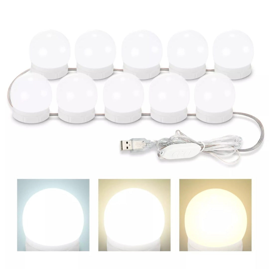 USB mirror lights adjustable brightness and color temperatures