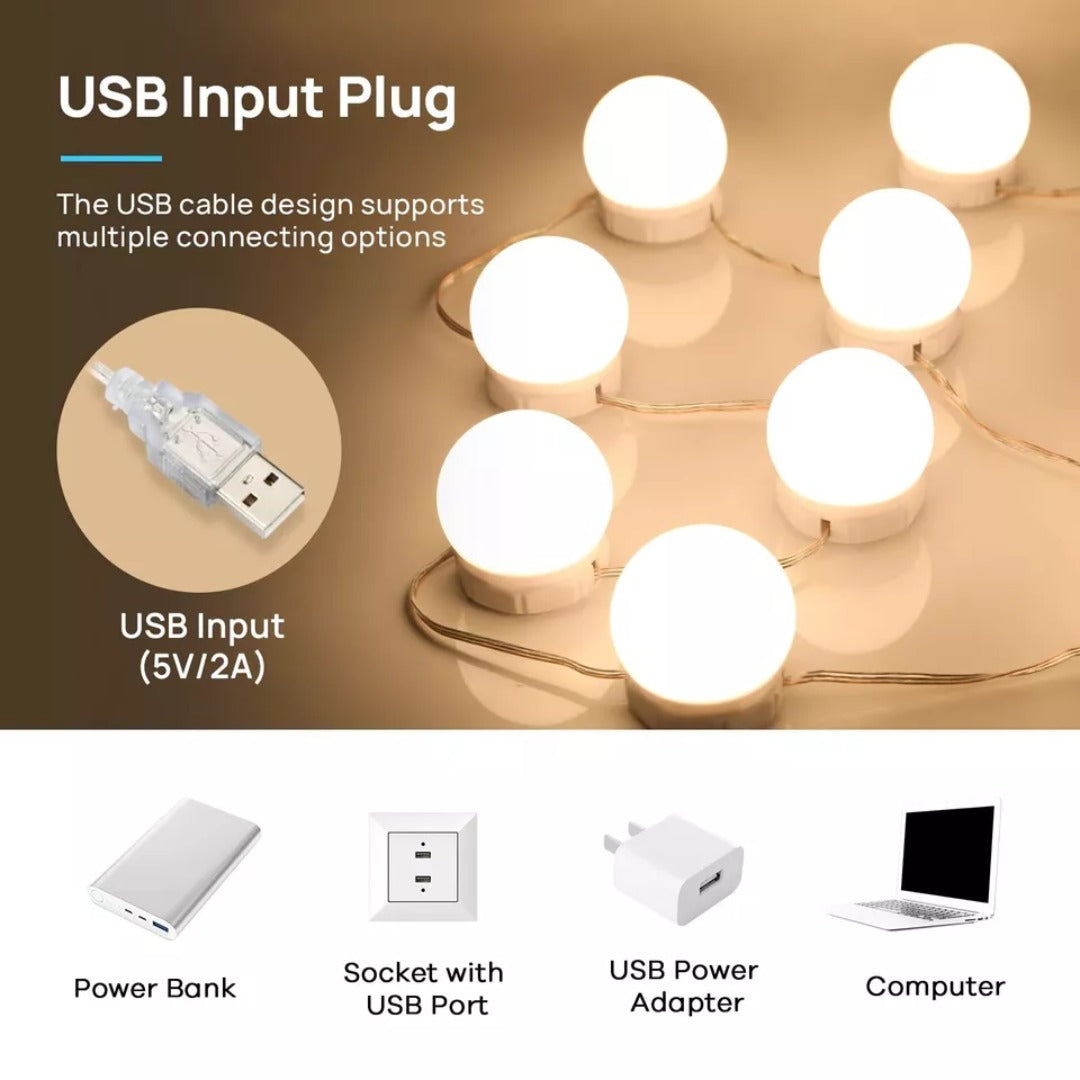 Makeup mirror lights 3 color modes warm cool daylight USB powered