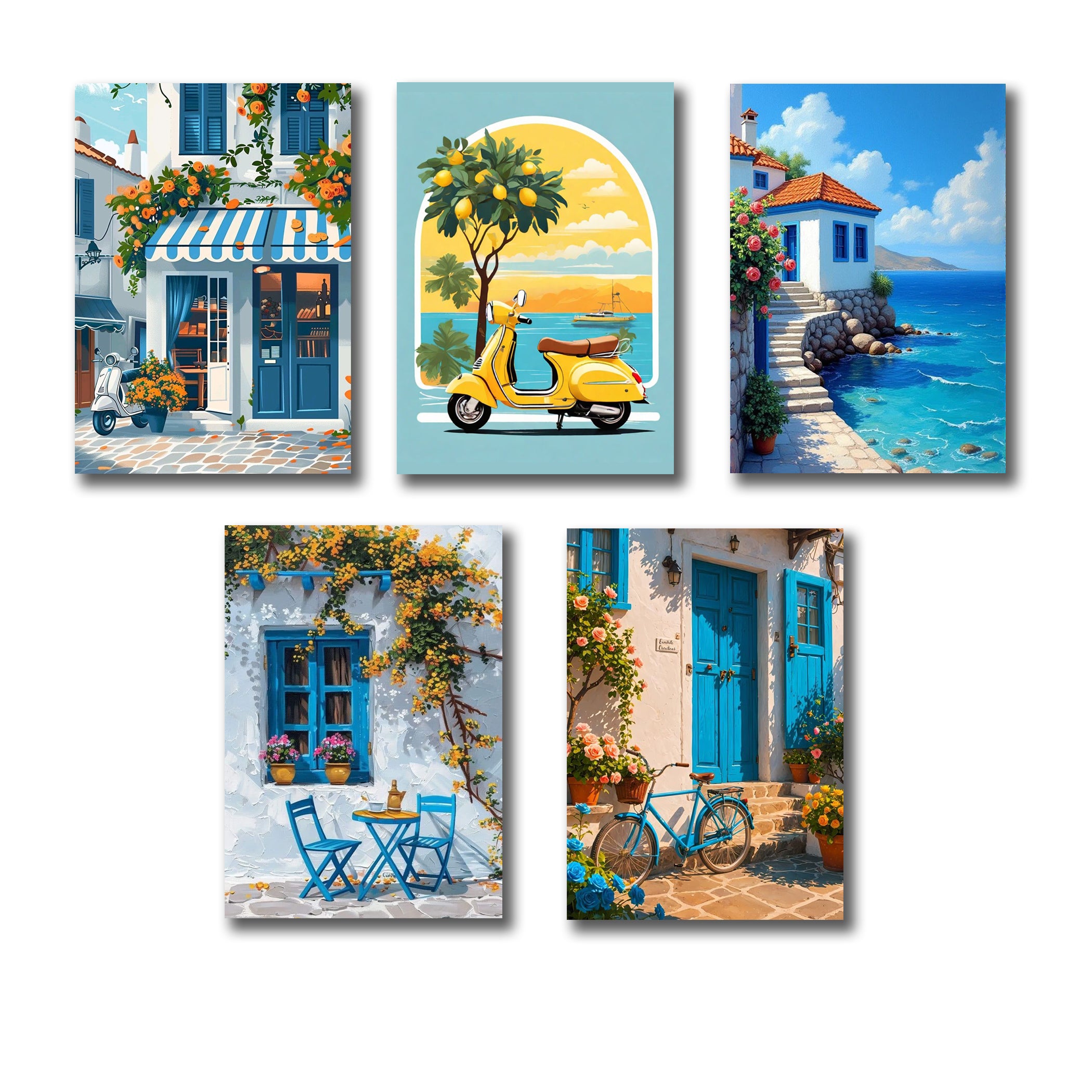 Set of 5 Italian vintage homes themed wooden sticky photo tile frames for home and girls room decor by Trend-ify