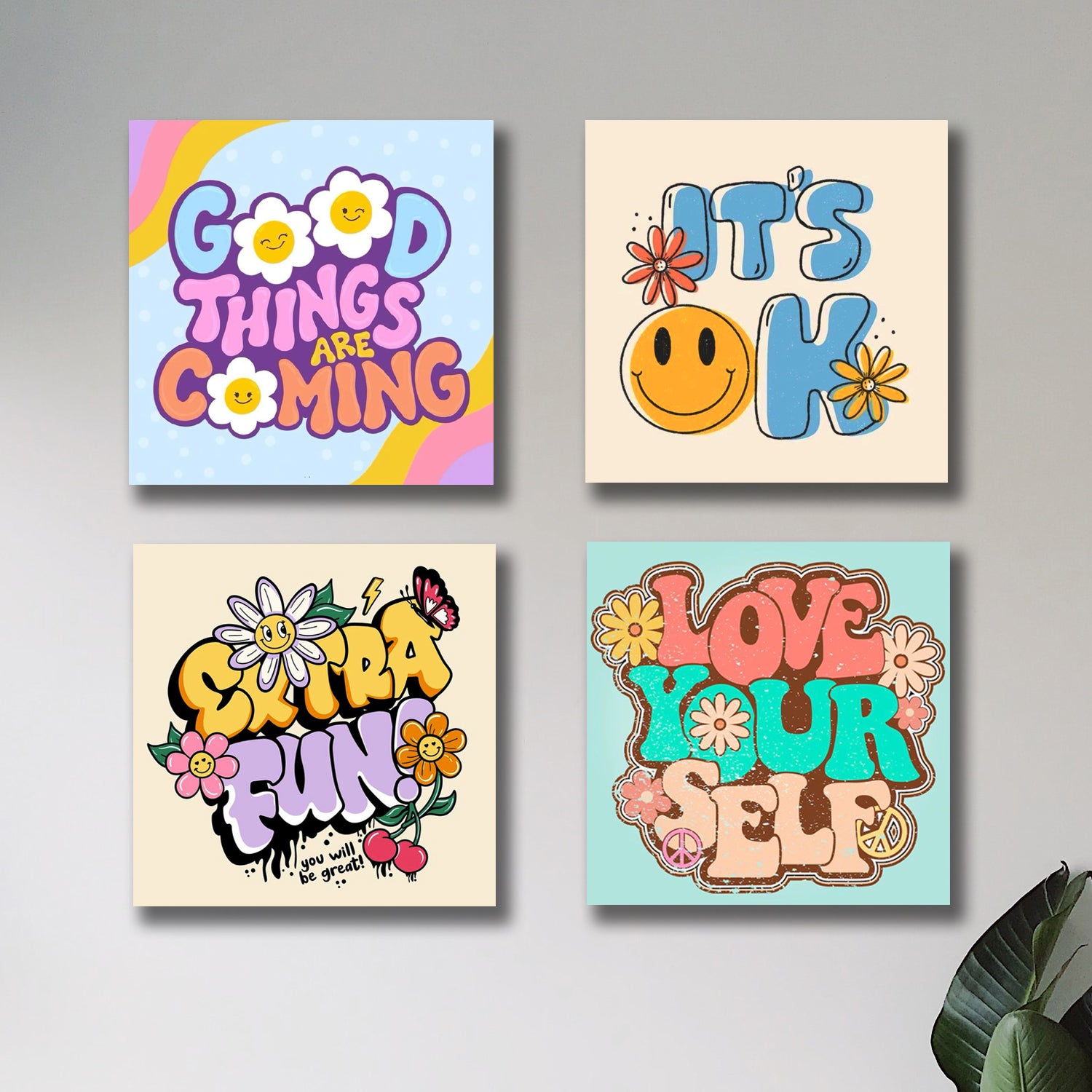 Colourful motivational wooden frames 8x8 inches for kids and girls room wall décor by Trend-ify