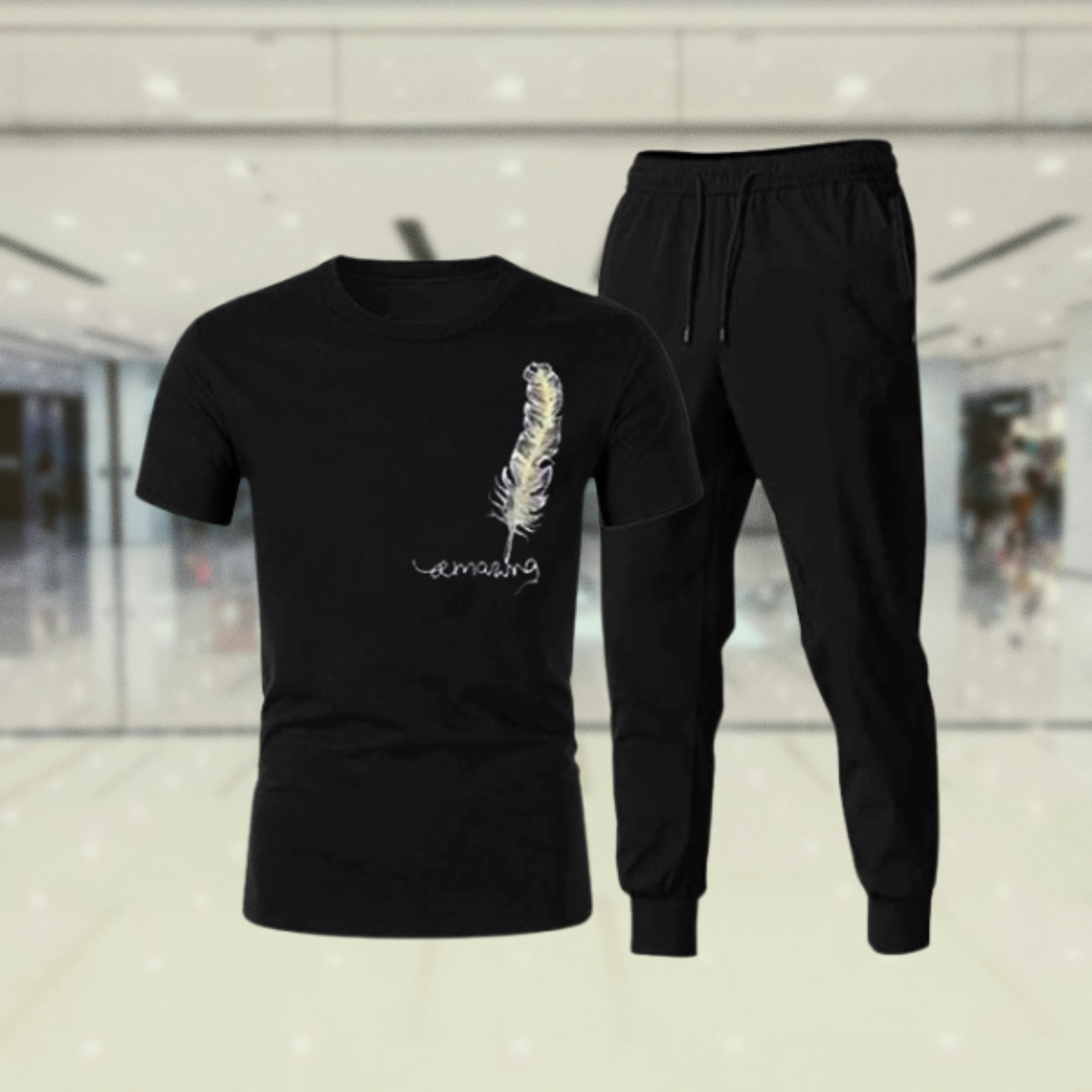 Black gym tracksuit for men and boys with fitness t-shirt and trouser set for workout and training