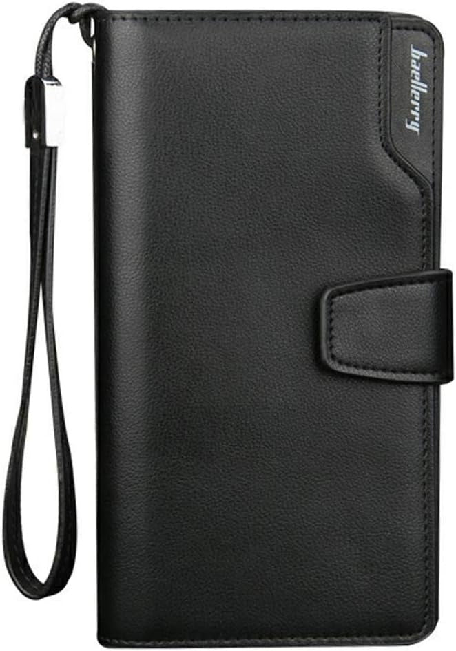 Baellerry black men’s long leather wallet with 23 card slots and zip-around clutch design