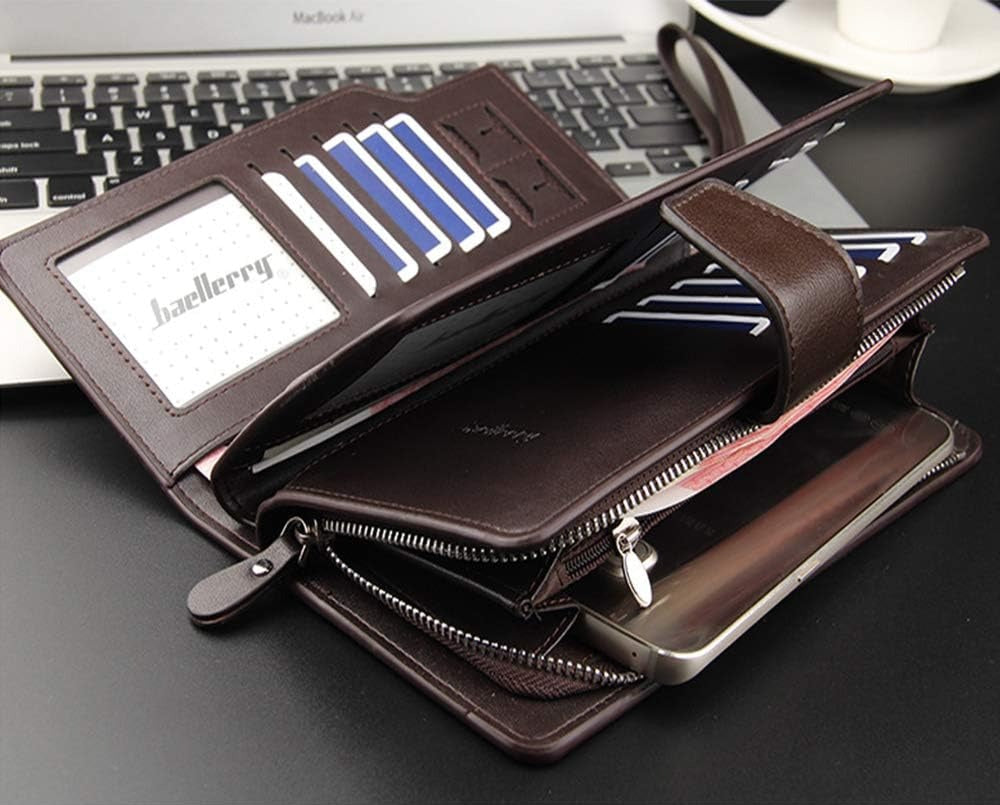Baellerry black men’s long leather wallet with 23 card slots and zip-around clutch design