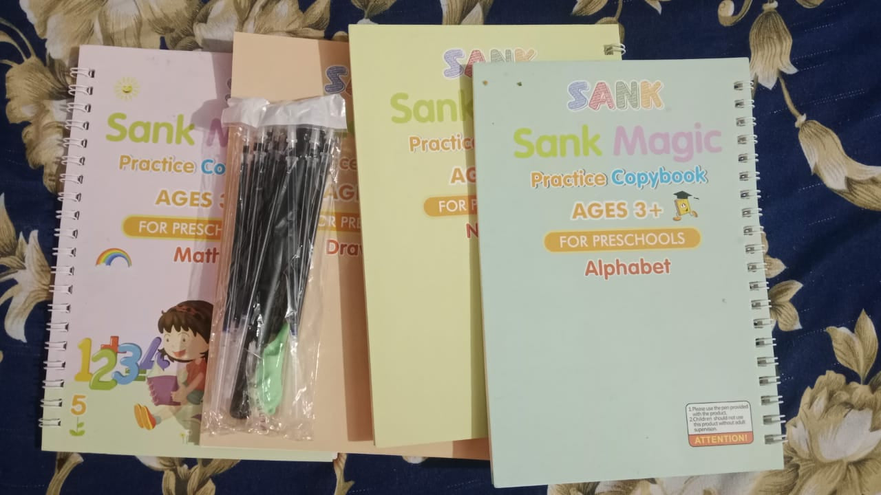 Sank Magic Book Reusable Handwriting Set for Kids โ 4 Books with Pen and Refills Montessori Tracing Practice