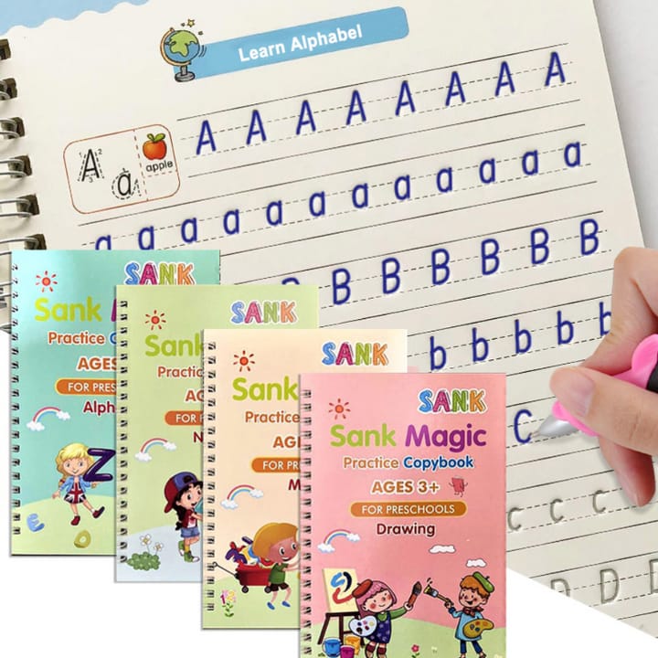Sank Magic Book Reusable Handwriting Set for Kids – 4 Books with Pen and Refills Montessori Tracing Practice