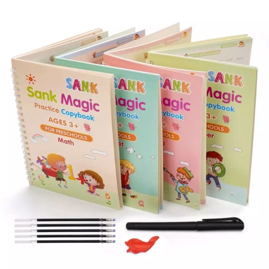 Sank Magic Book Reusable Handwriting Set for Kids – 4 Books with Pen and Refills Montessori Tracing Practice