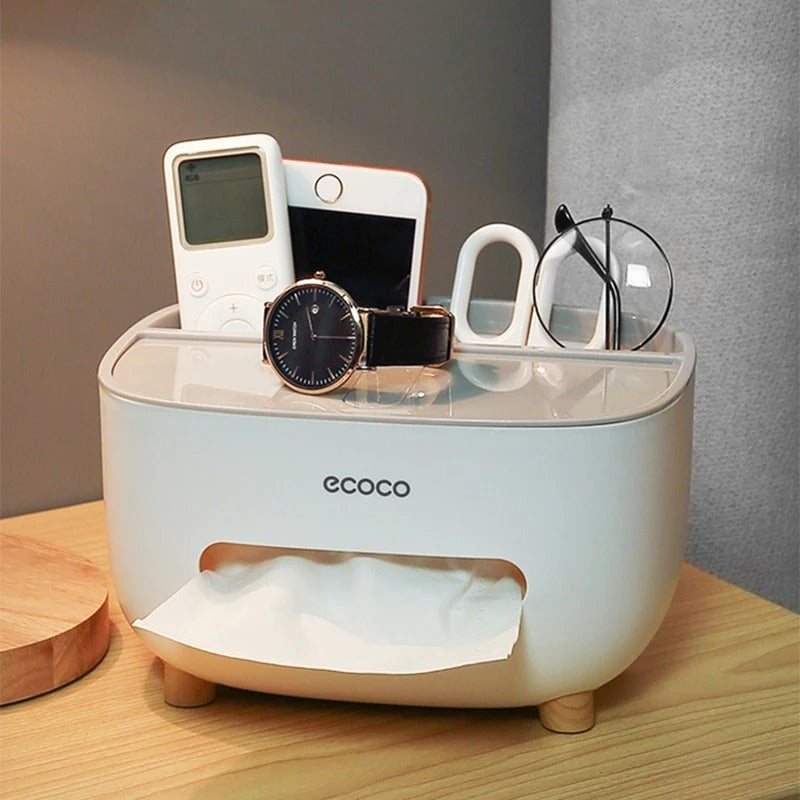Ecoco Multifunctional Tissue Box with Storage Drawer – Desk Organizer for Home and Office