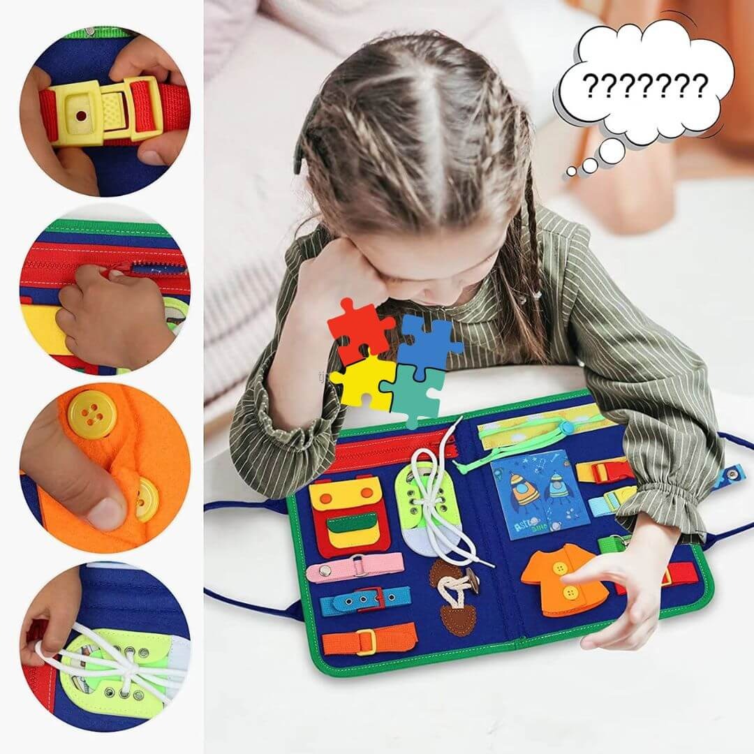 Reusable Montessori Busy Book for Toddlers β Blue Educational Learning Toy with Stickers and Flashcards for Early Skill Development