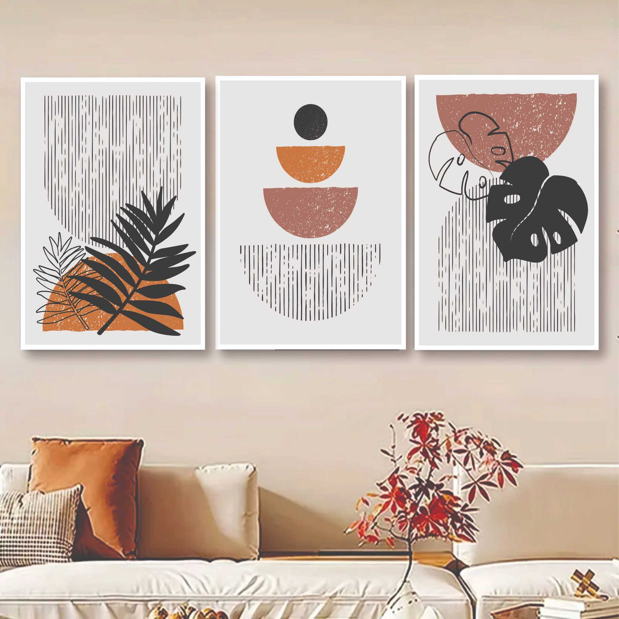 Set of 3 abstract leaf wooden canvas wall art frames for home decor – 8x11 inch photo tiles