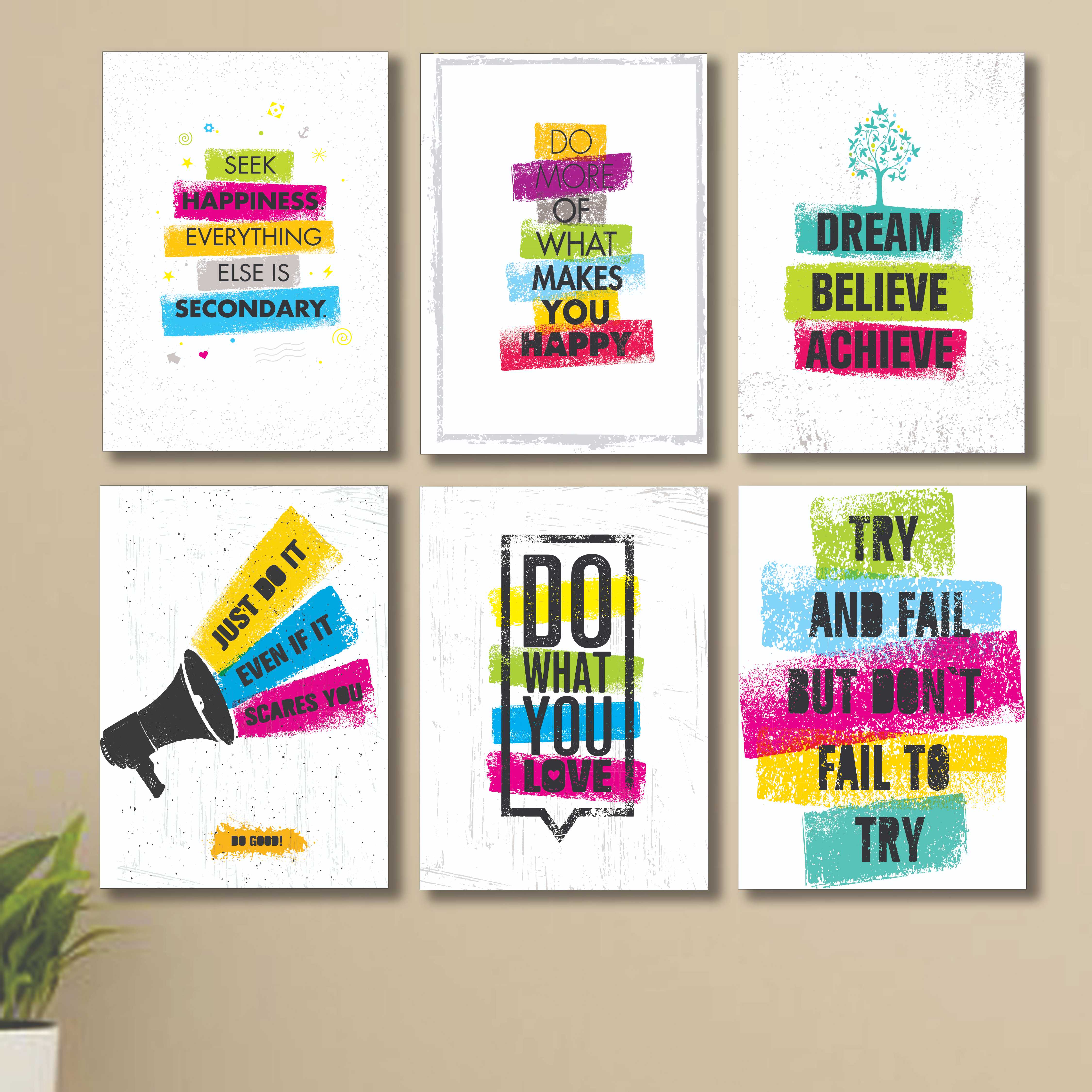 Set of 6 MDF wooden stick-on wall art photo tiles for home decor