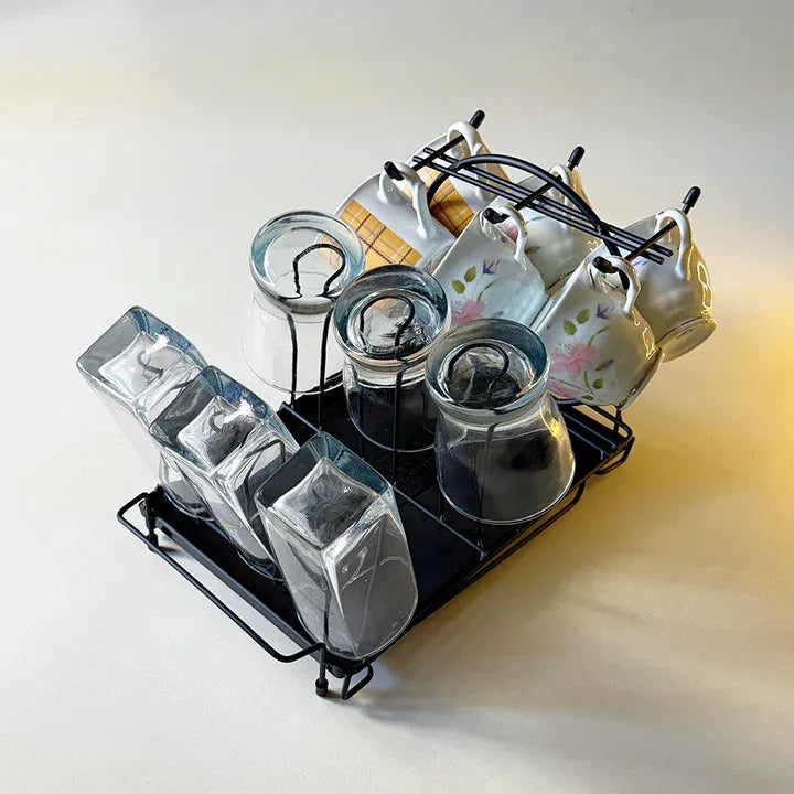 Durable metal cup and glass stand rack with space-saving vertical design for kitchen countertop drying