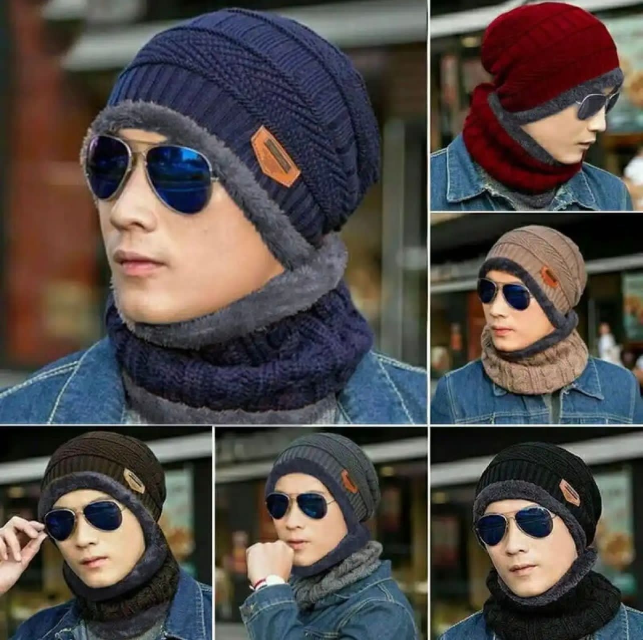 Muffler cap 2 in 1 warm soft fabric stylish winter neck warmer random color