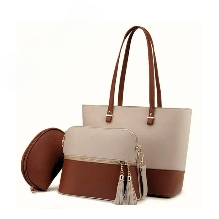 3 piece tote handbag set elegant premium quality smooth finish easy carry