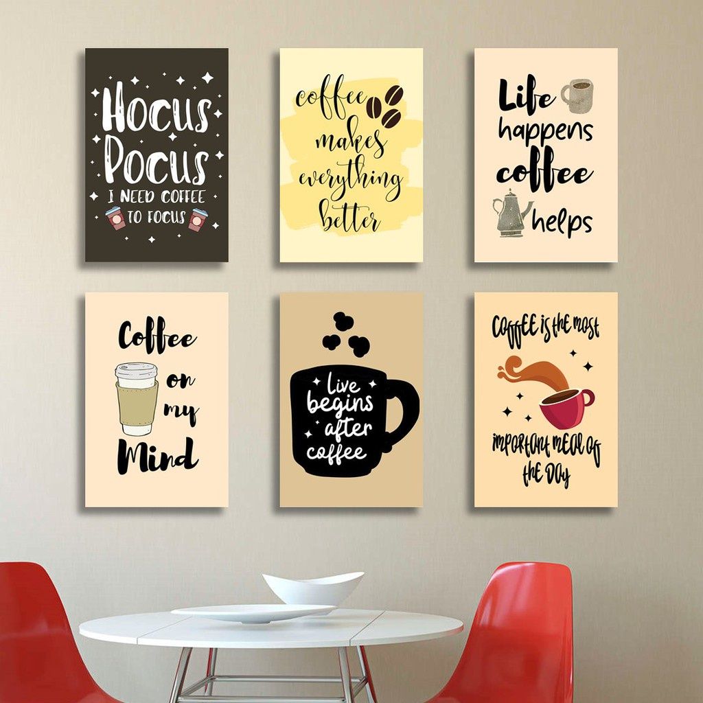 6 pcs coffee quotes stickytiles frames motivational wall decor for kitchen and cafe