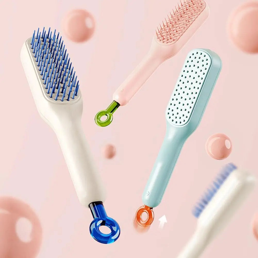 Self cleaning anti static massage hair comb retractable brush for women and men