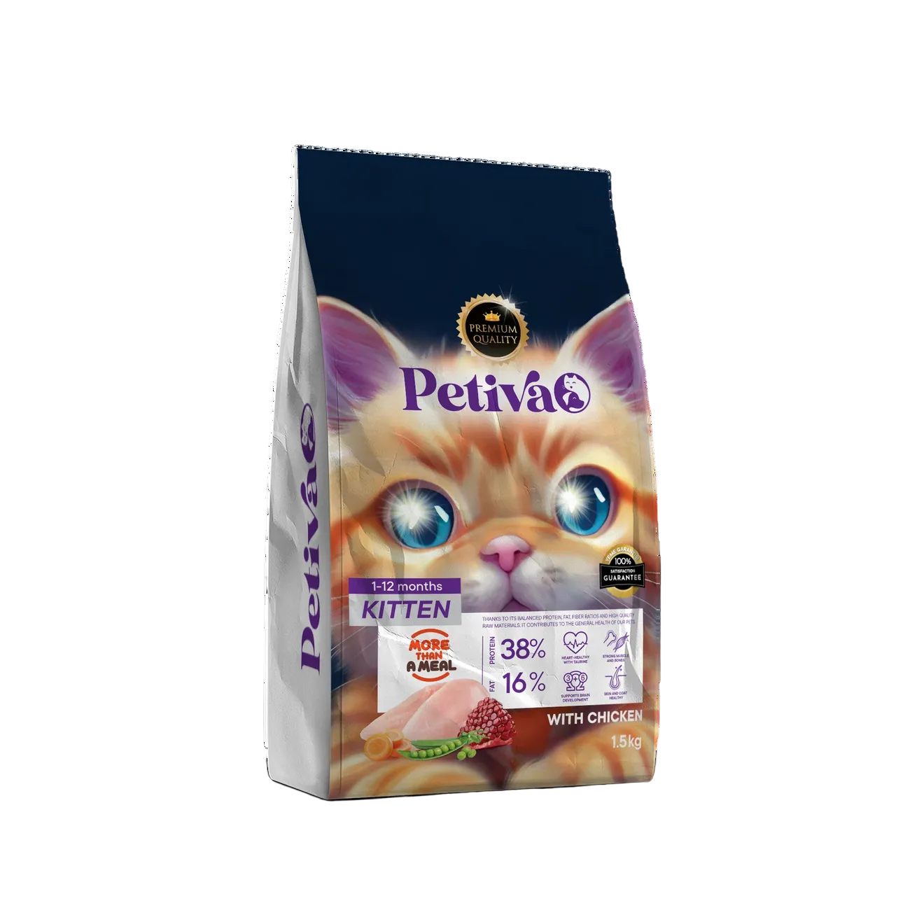Petiva chicken kitten cat food 1.5kg high protein dry food for growing kittens