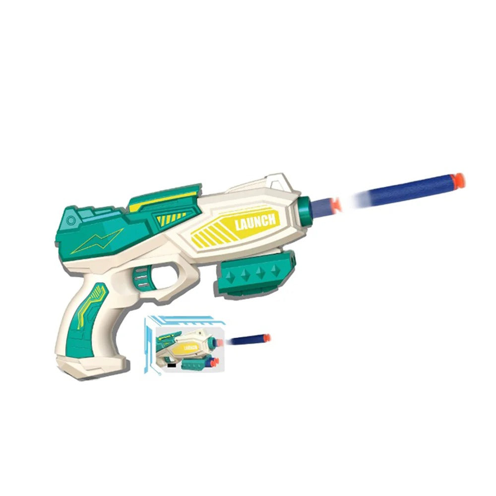 Plastic soft bullet gun toy for kids with foam bullets in random colors β safe shooting toy.