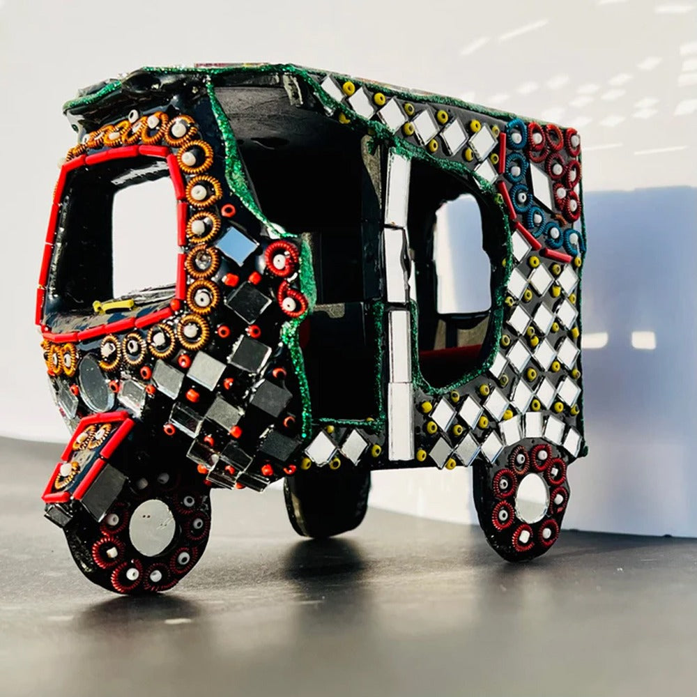 Trend-ify Handcrafted RIKSHAW Glass Art with mirror work for home and office decoration