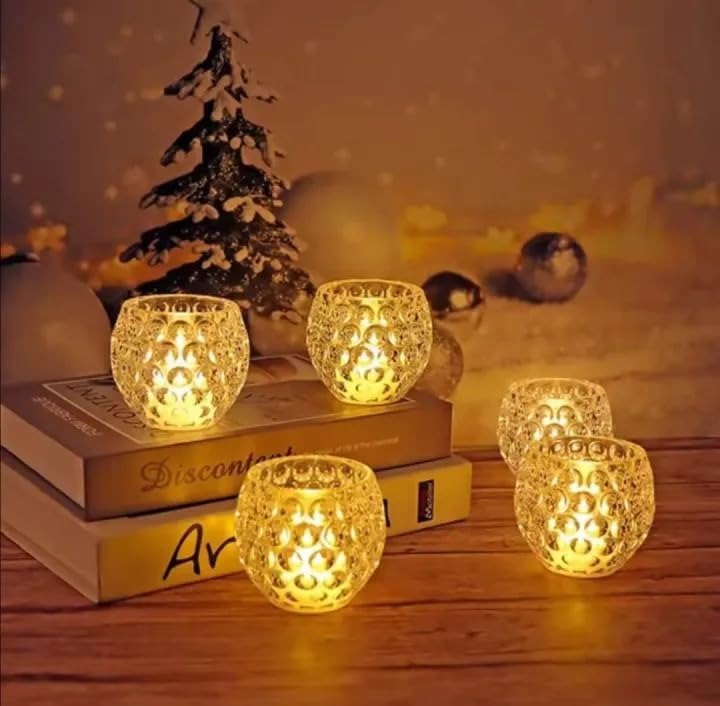 Amber Shine crystal tealight candle holder for home and office décor, elegant cell-operated decorative candle stand.