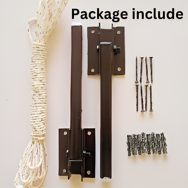 Wall-mounted metal bracket with additional components on a light background