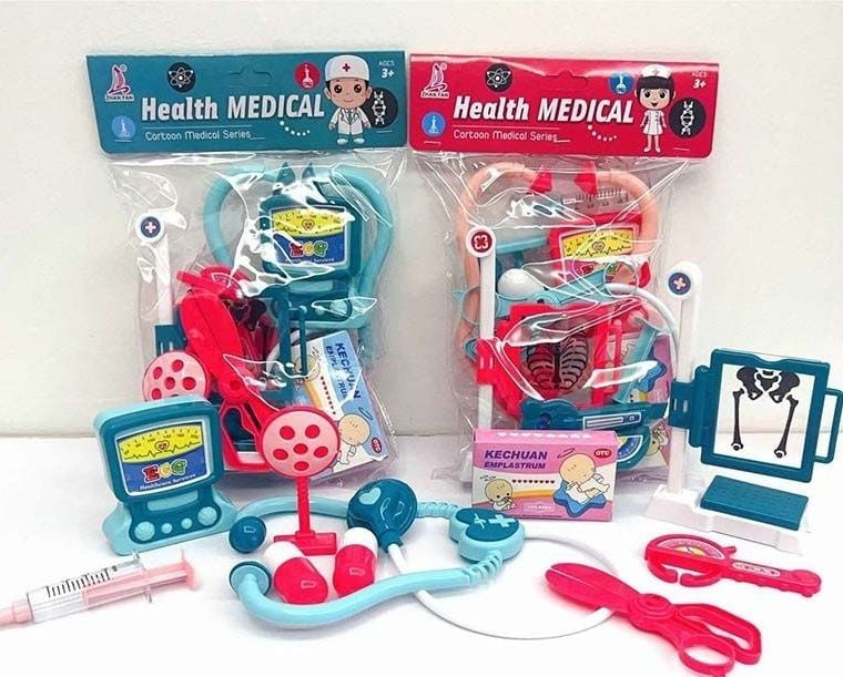 Toy medical set with packaging labeled 'Health Medical' on a white background