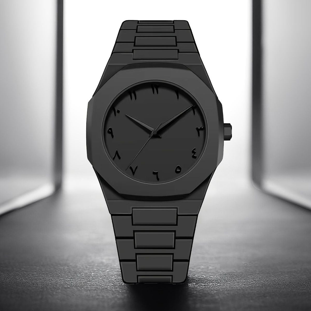 Full black AURA quartz analog watch for men with lightweight premium design