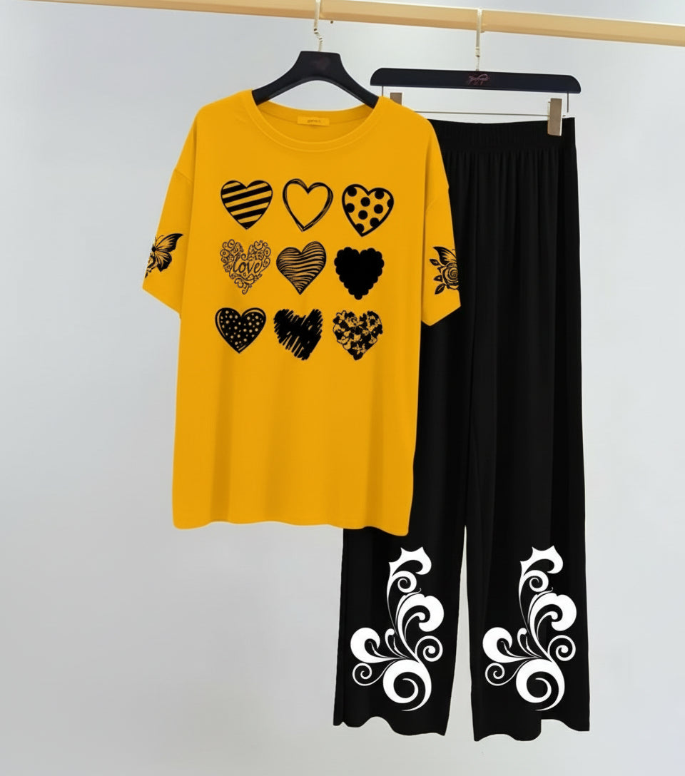 Orange and black women printed night suit jersey fabric comfortable sleepwear