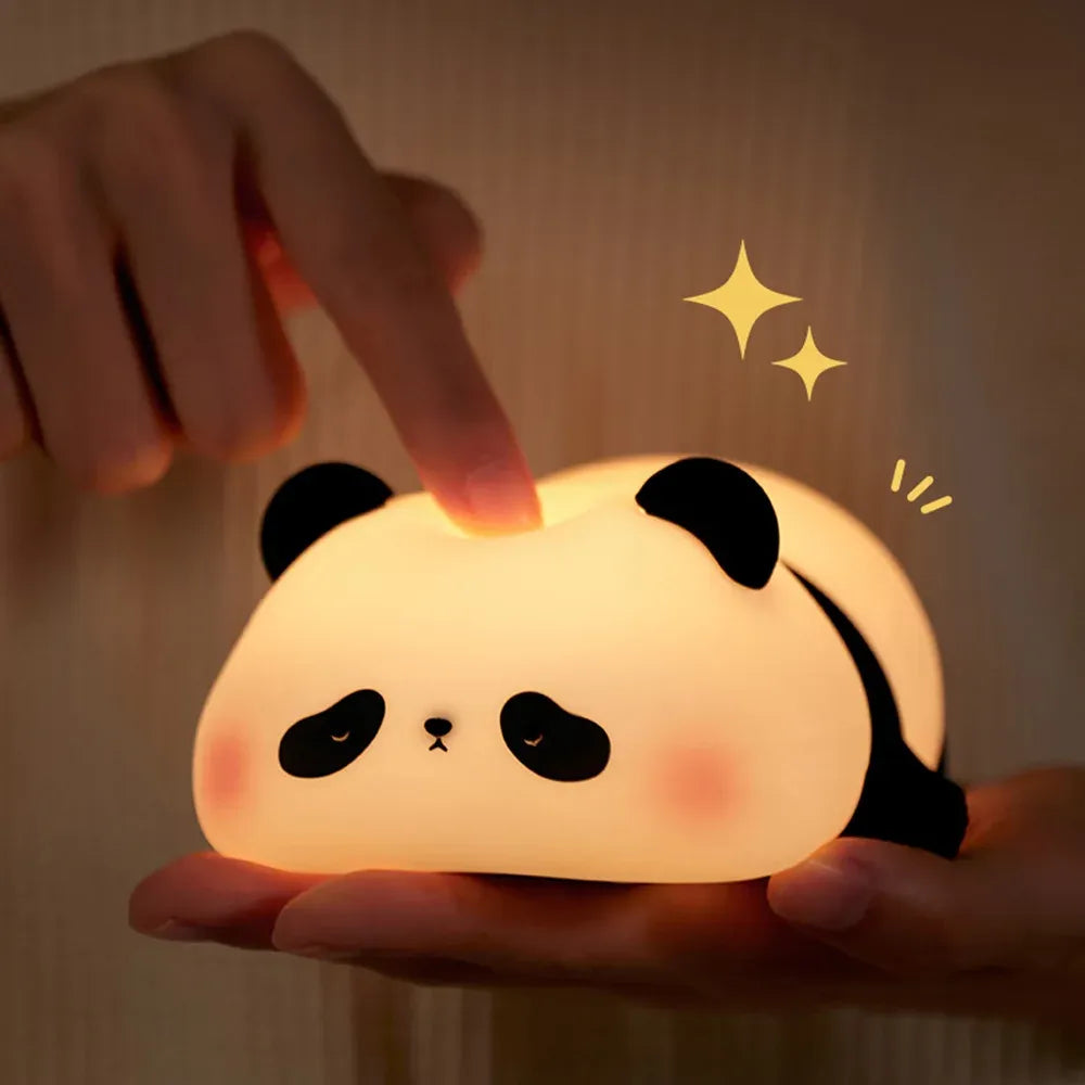 Cute panda silicone night light soft lamp for kids bedroom and nursery