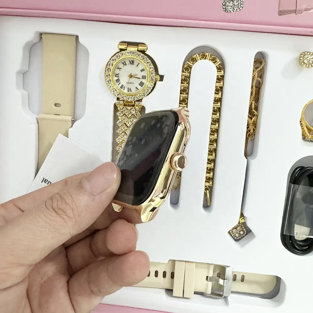 A58 Plus Smart Watch with HD Display and Women’s Jewellery Combo – Ring Necklace Bracelet Earrings Trend‑ify