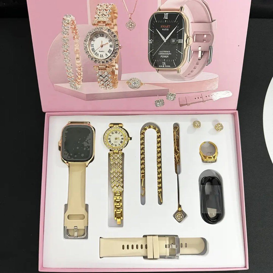 A58 Plus Smart Watch with HD Display and Women’s Jewellery Combo – Ring Necklace Bracelet Earrings Trend‑ify