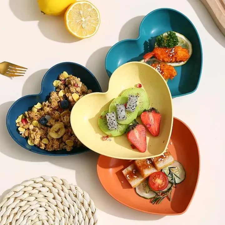 10pcs heart shape plastic plate set food grade snack plates assorted colors