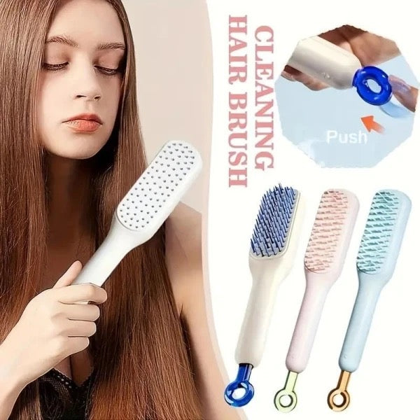 Self cleaning anti static massage hair comb retractable brush for women and men
