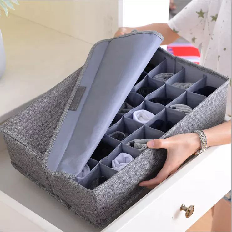 24-cell grey socks and underwear drawer organizer collapsible closet divider