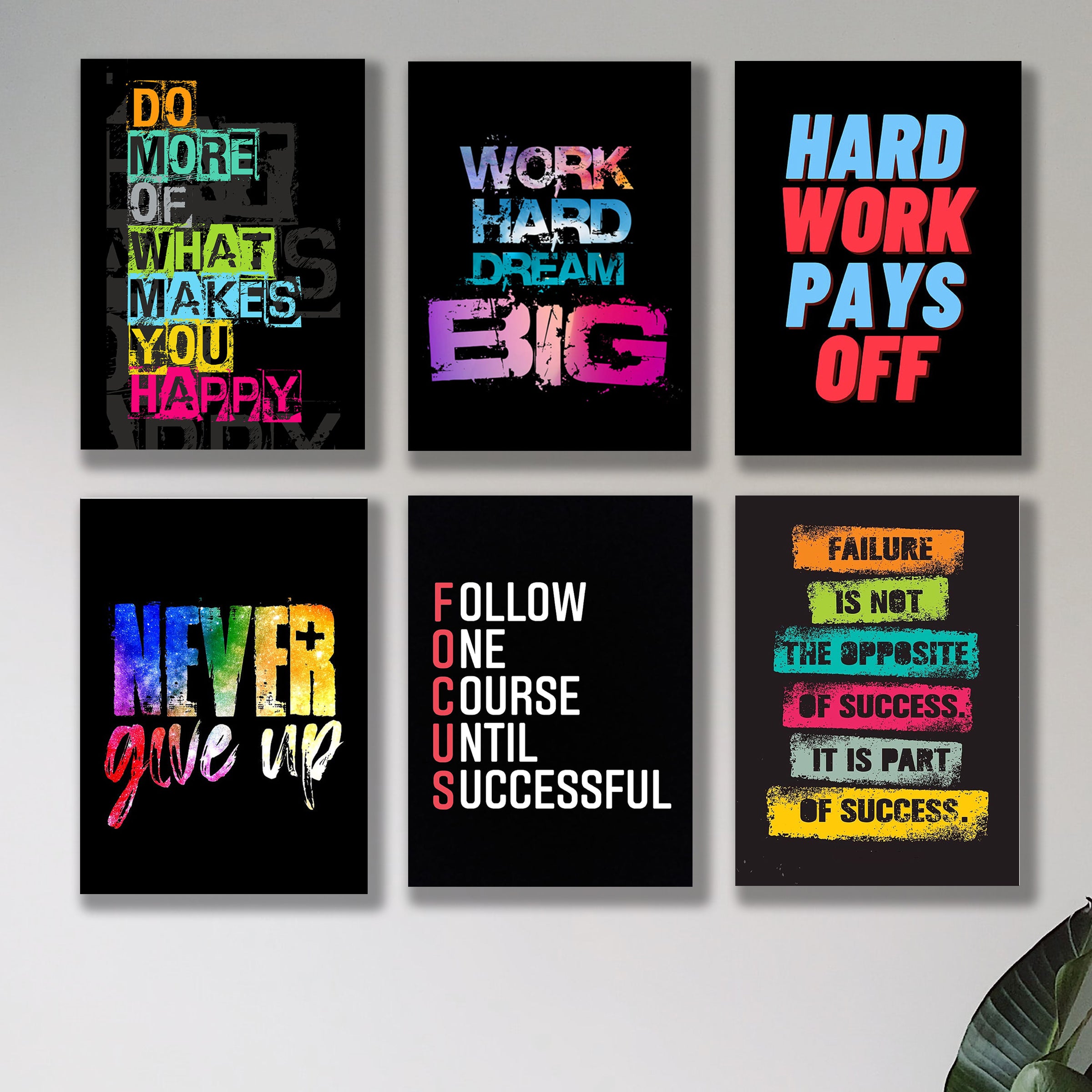 Set of 6 motivational sticky wooden canvas frames for wall decor by Trend-ify