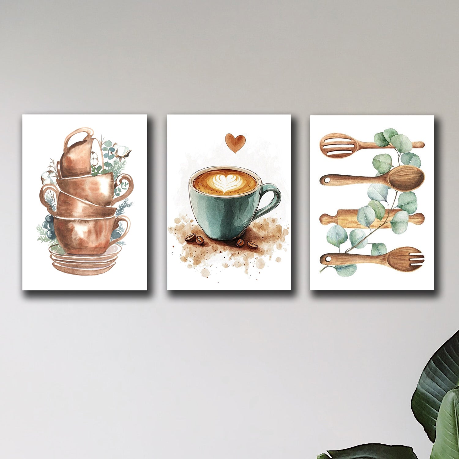 Set of 3 sticky wooden canvas wall art frames for dining room and kitchen decor by Trend-ify