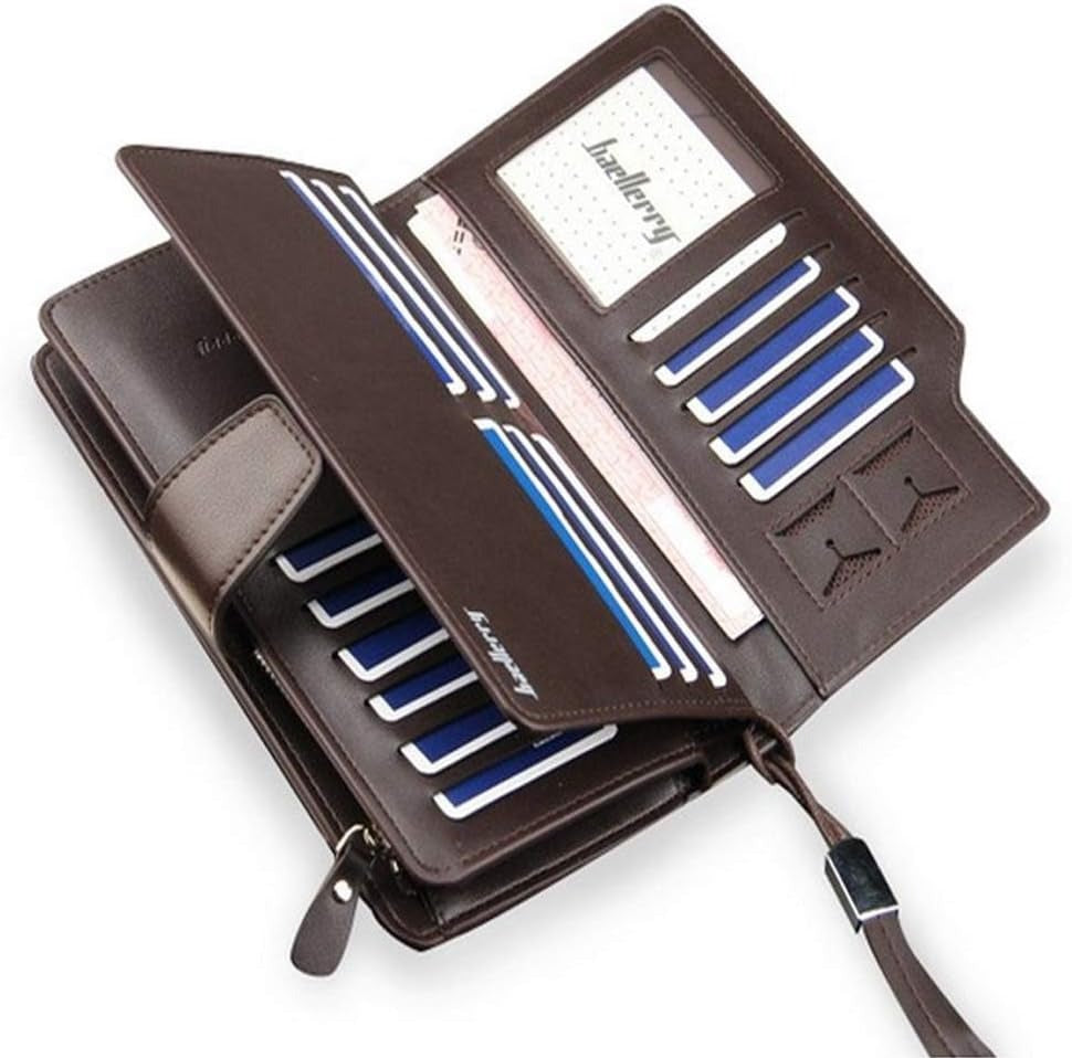 Baellerry black men’s long leather wallet with 23 card slots and zip-around clutch design