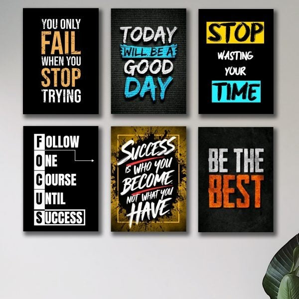 Set of 6 motivational wooden canvas frames wall decor sticky phototiles 8x11 inch Trend-ify Pakistan