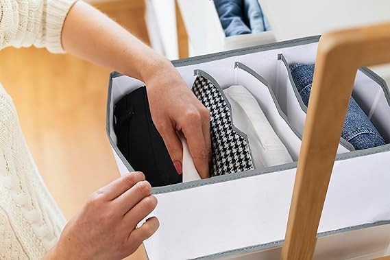 7 Grid Non-Woven Clothes Organizer Milky White – Foldable Wardrobe Storage Box 75 GSM
