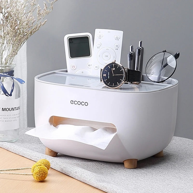 Ecoco Multifunctional Tissue Box with Storage Drawer – Desk Organizer for Home and Office