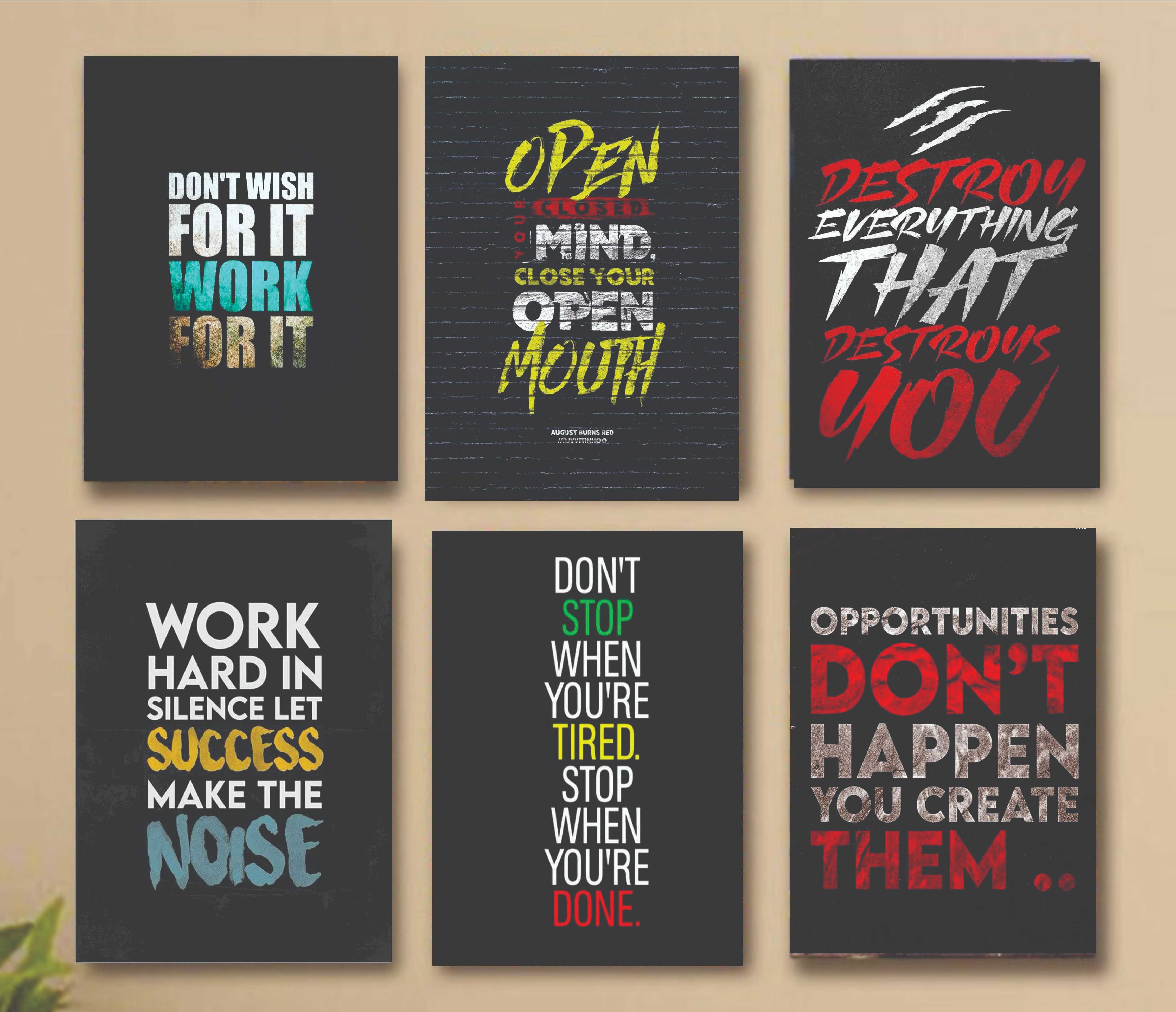 Set of 6 motivational wooden canvas sticky phototile frames with Islamic calligraphy for wall decor