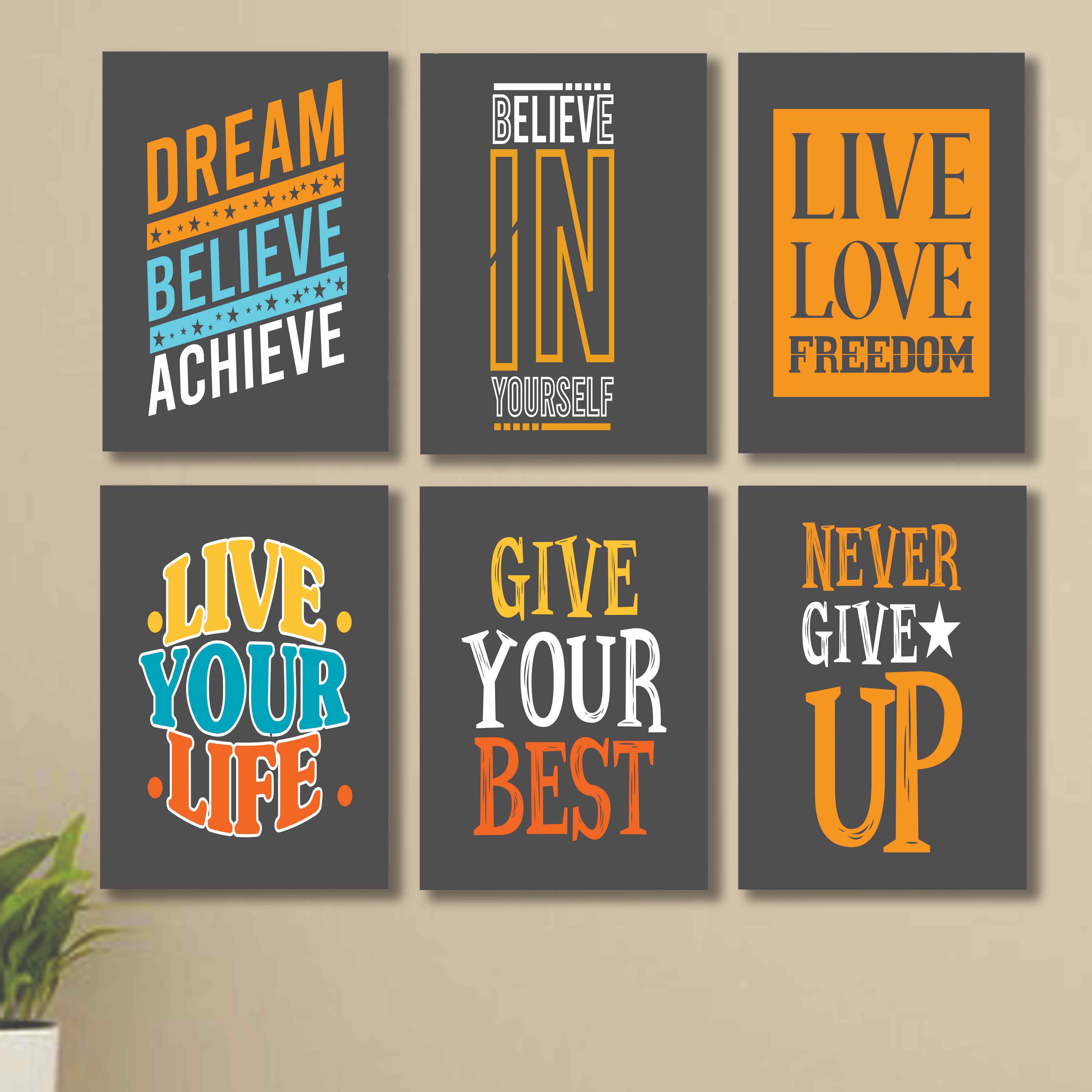 Set of 6 MDF Wooden Phototile Frames – Motivational Digital Print Wall Art