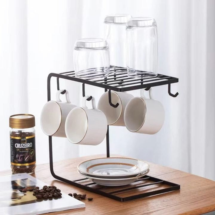 Modern space-saving mug stand holder tree rack with smooth hooks for kitchen and coffee corner decor