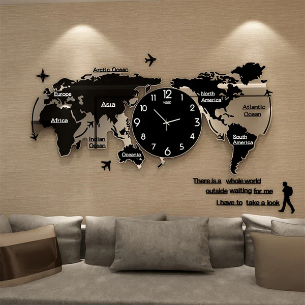 3d digital world map wooden wall clock 24x24 inches home office decor