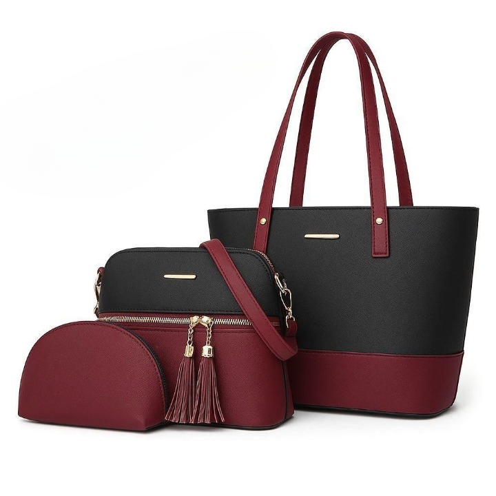 3 piece tote handbag set elegant premium quality smooth finish easy carry