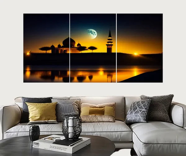 Set of 3 mosque silhouette wall art frames MDF wood Trend-ify