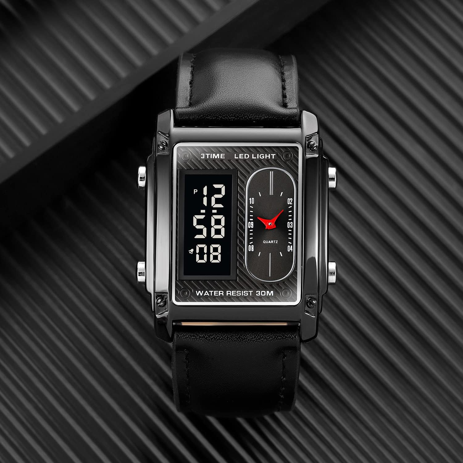 Original SKMEI 1868 analog digital watch for men black dial with golden case leather strap
