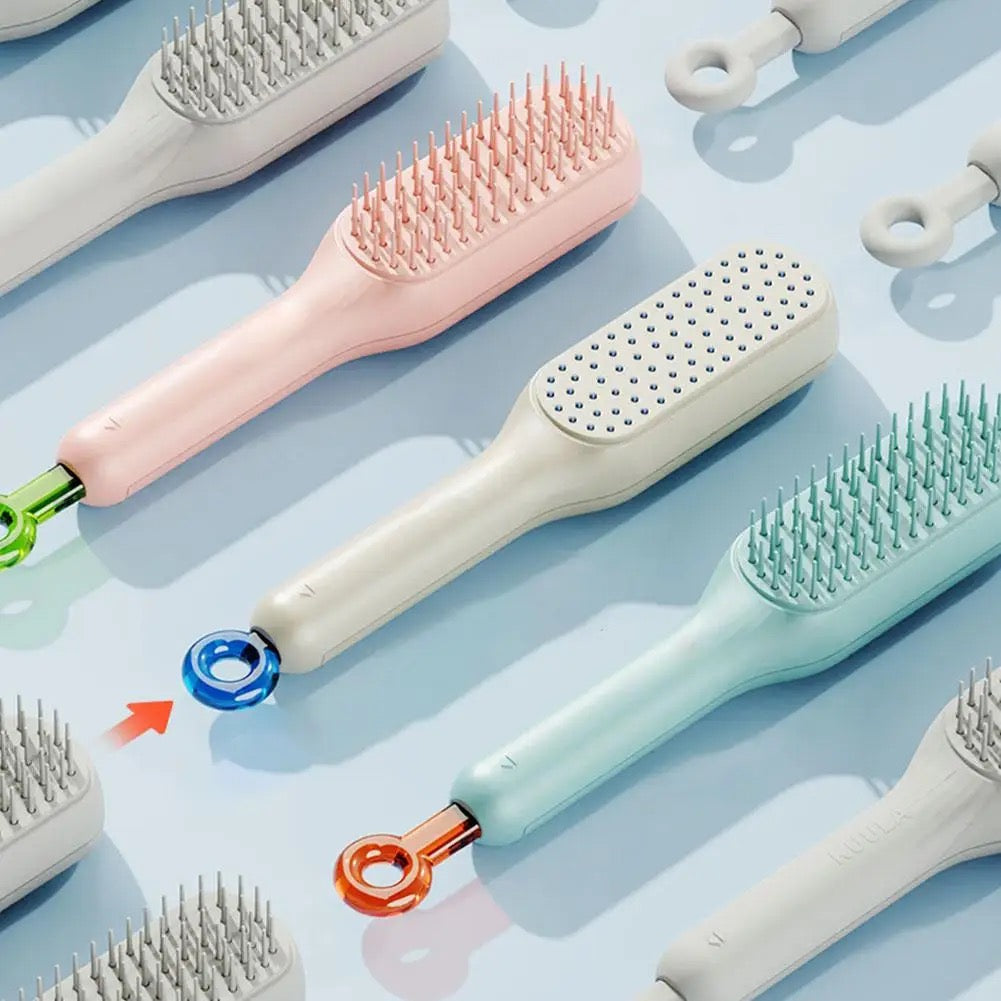 Self cleaning anti static massage hair comb retractable brush for women and men